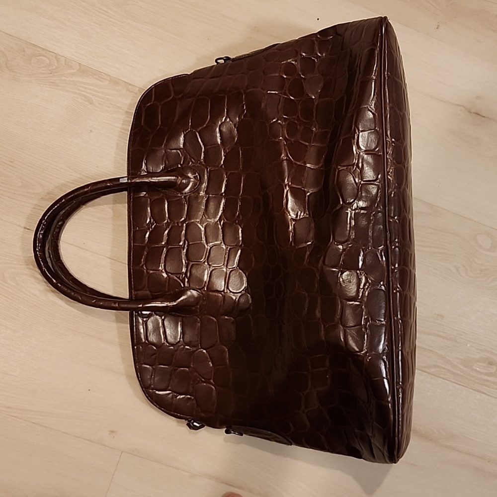 Huge Brown Leather Tote Bag Faux Travel Beach Baby Alligator Look
